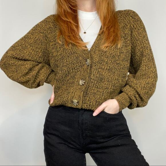 A New Day Large Neutral Brown & Black Semi Cropped Button Front Cardigan Sweater - Picture 10 of 14
